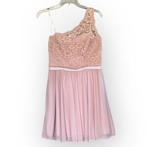 David’s Bridal Dusty Rose Pink One Shoulder Formal Bridesmaid Dress | Sz 8 [120]